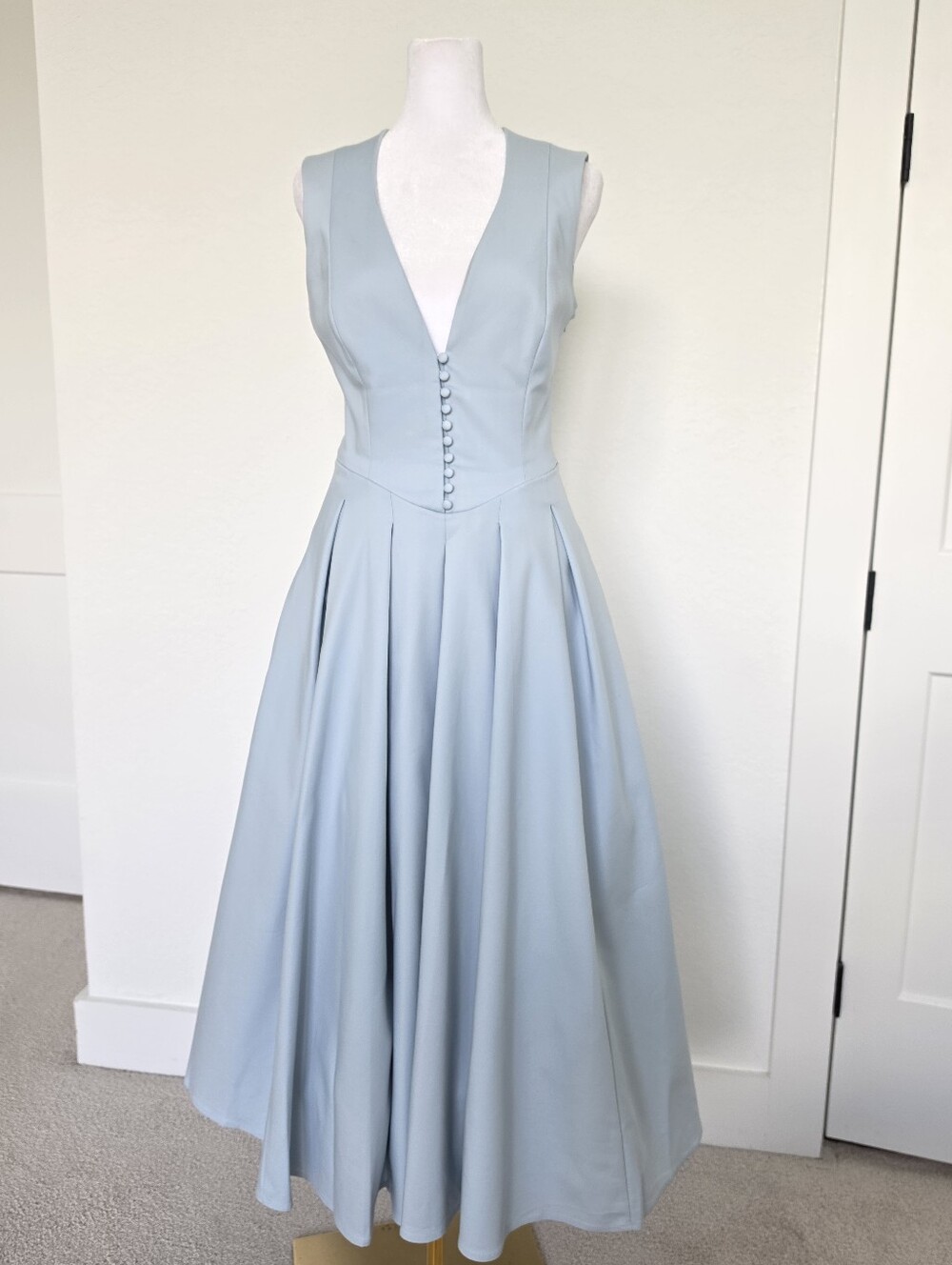 MESHKI Keely Cotton Sleeveless Midi Dress | Sky Blue | Size Medium | NWT - Picture 2 of 15